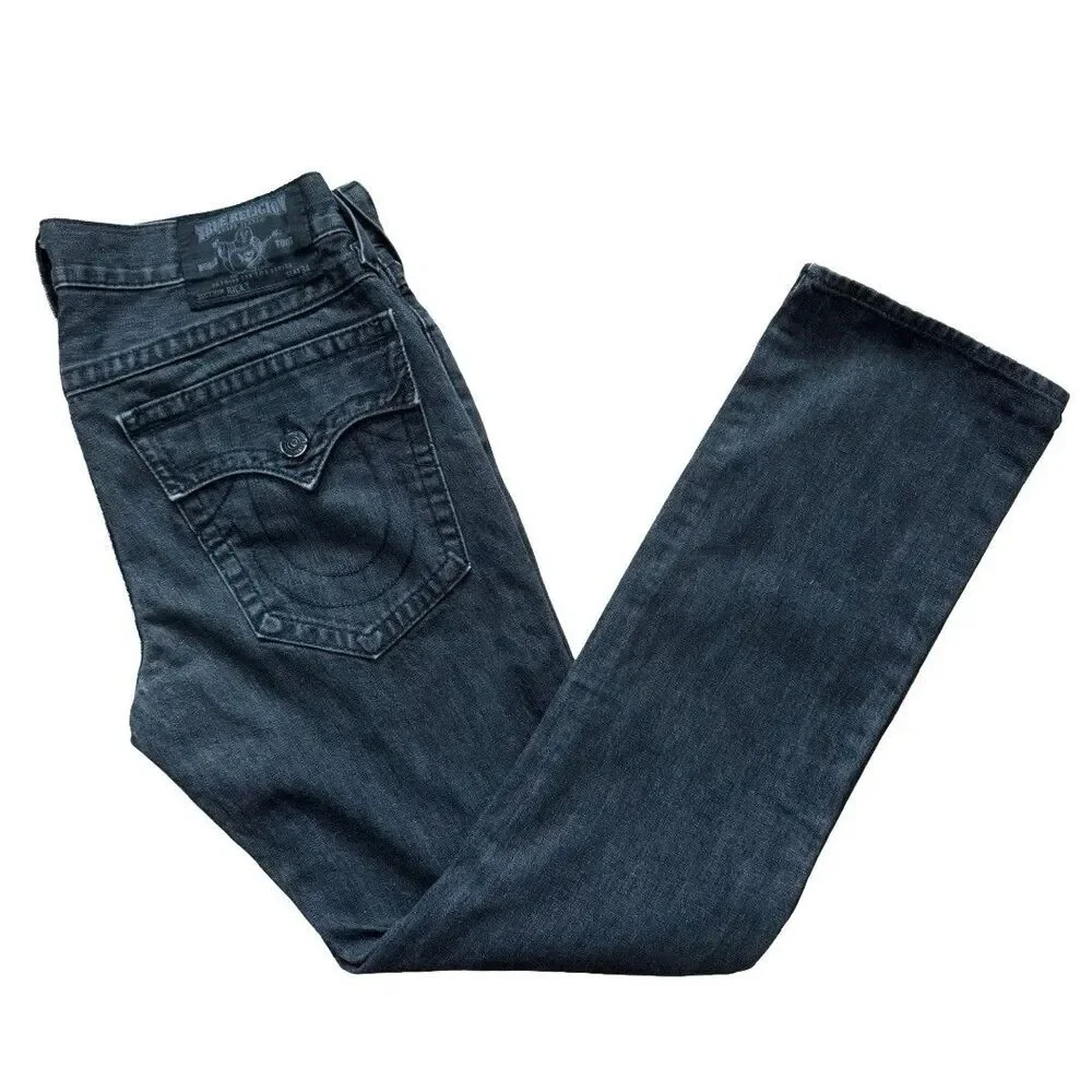 VTG True Religion Ricky Jeans Mens 38x34 Dark Gray Straight Leg Made in USA